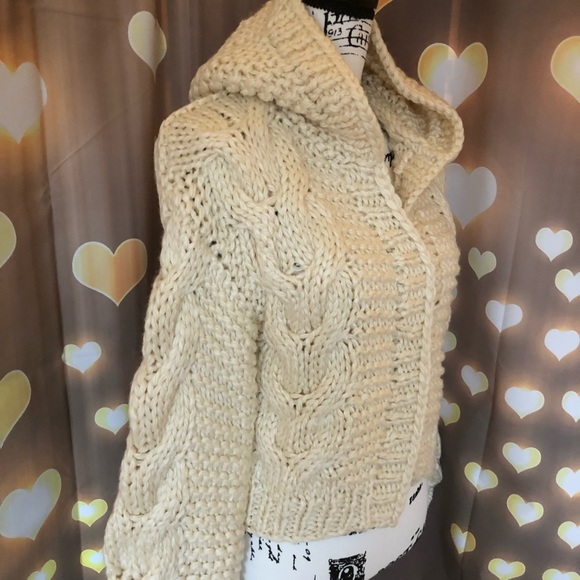 Chunky knit cardigan cream cable knit hoodie sweater womens long sleeve thick - Picture 10 of 15